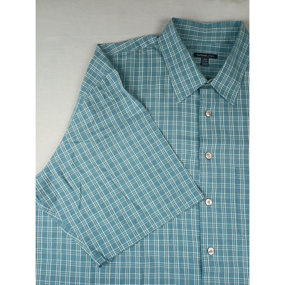 Van Heusen Studio Mens 3XLT Teal Plaid Short Sleeve Button Down Shirt Tall